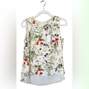 Rose & Olive Floral Sleeveless Blouse - Cream with Red and Green